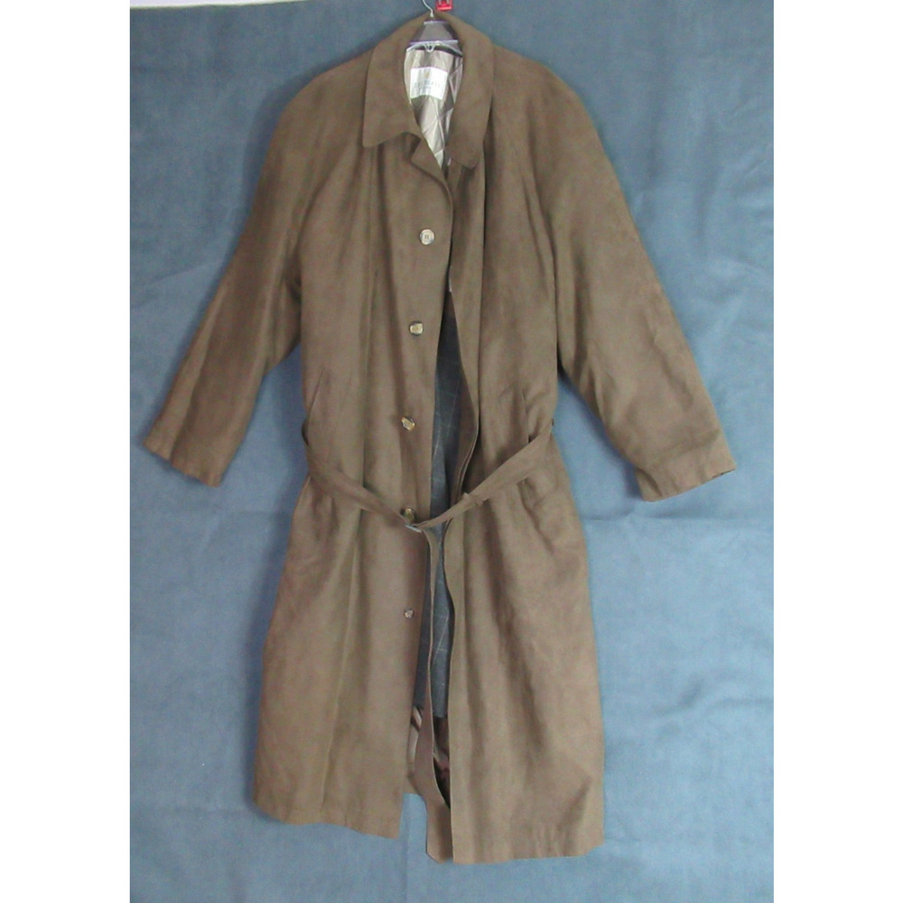 Vtg Bill Blass Trench Coat Mens Size 44 Long Brown Belted Classic Work Lux Y2K